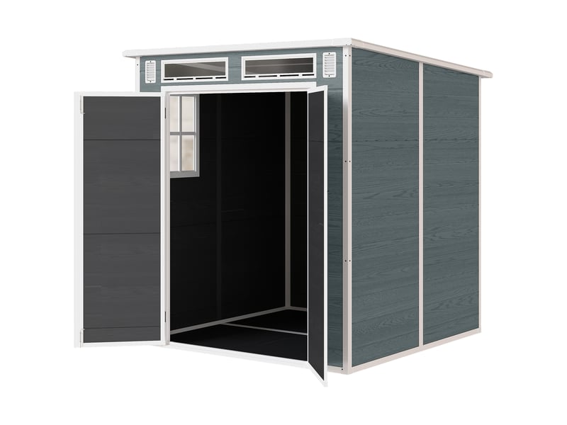  Abri de jardin en résine 3,3 m² avec plancher intégré, double porte, fenêtres, gris  - Conforama B