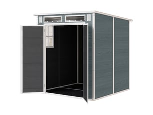 Abri de jardin en résine 3,3 m² avec plancher intégré, double porte, fenêtres, gris