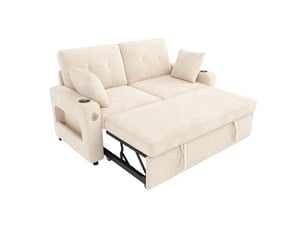 Canapé droit convertible <strong></strong> <strong></strong> 2 + 1 places Tissu beige avec coffre de rangement