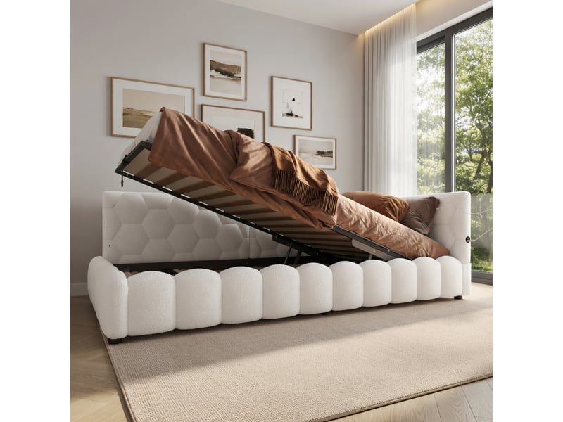  Lit d'enfant 90 × 200 cm, avec bande lumineuse led, port usb type-c, revêtement imitation feutre, rose  - Conforama B