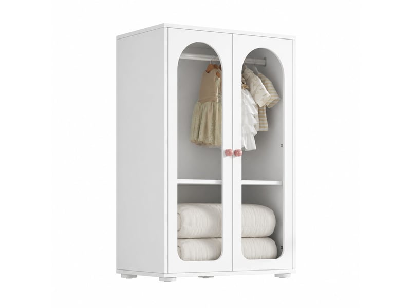  Armoire enfant 80 x 50 x 120 cm avec 2 portes en acrylique transparent, penderie et poignées en céramique, finition laquée blanche, meuble compact pour chambre OPULERANE TRADING LTD - Conforama A