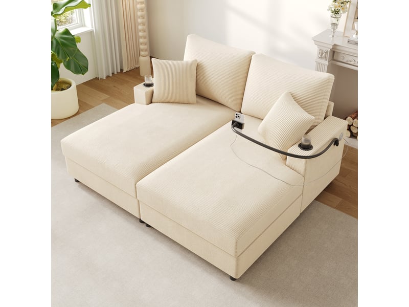  Canapé droit fixe 2 places velours côtelé beige canapé beige - Conforama E