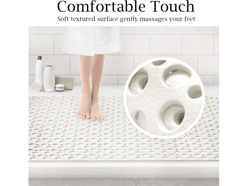 Tapis de salle de bain antidérapant, tapis de douche tpe avec ventouses et trous de drainage, blanc 43x75 cm - Conforama E