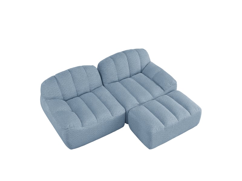  Canapé d'angle, canapé modulable – 2 places, avec pouf, assise profonde, sans cadre, bleu, sans montage  - Conforama B