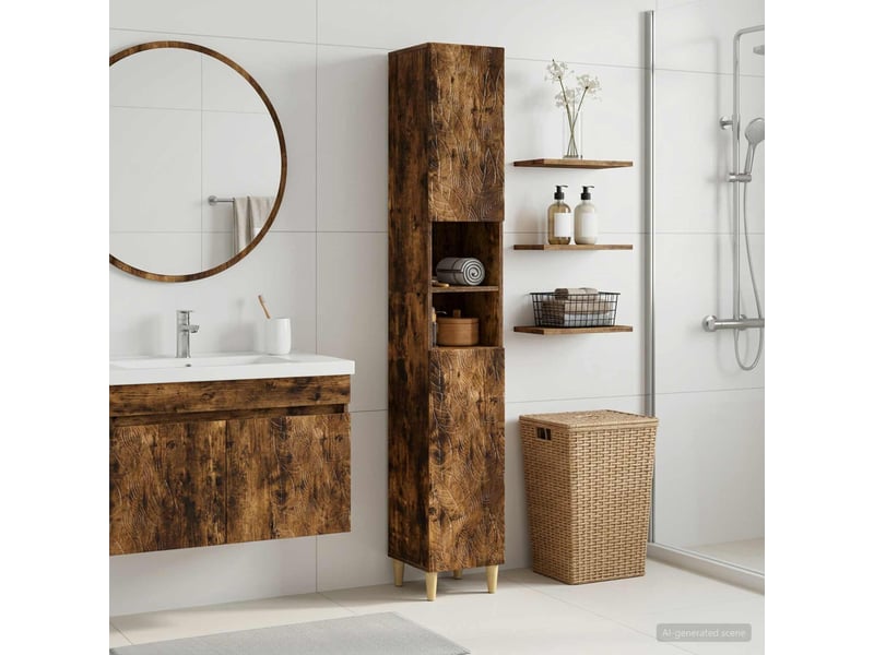  Colonne de salle de bain avec étagère ouverte delft chêne fumé  - Conforama B