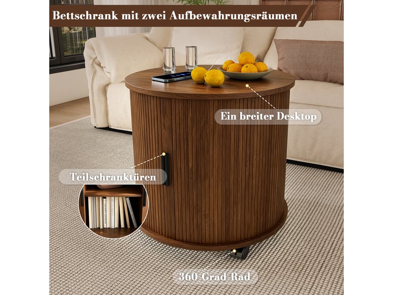  Table de chevet 60x60x60 cm avec station de charge décor noyer  - Conforama D
