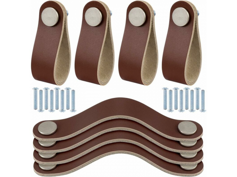 Tirateur pour porte coulissante - tirateur pour meuble - cuir synthétique - 8 pièces - 128 mm - marron - Conforama A