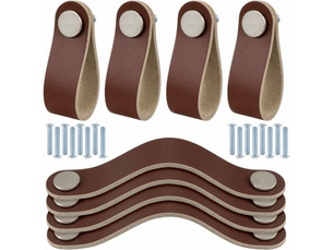 Tirateur pour porte coulissante - tirateur pour meuble - cuir synthétique - 8 pièces - 128 mm - marron