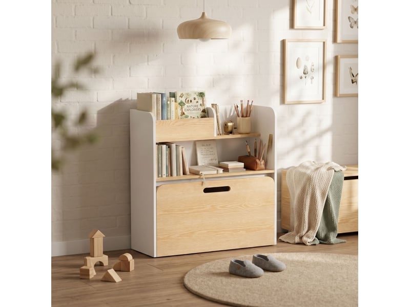  Ensemble bureau enfant 5-en-1 80x29x80 cm blanc en mdf, banc roulant et rangement pour 3 à 8 ans  - Conforama B