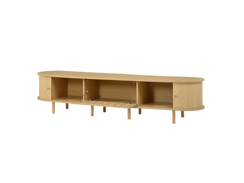 Meuble tv 180x40x40 cm avec porte abattante, mdf, coloris bois clair  - Conforama D