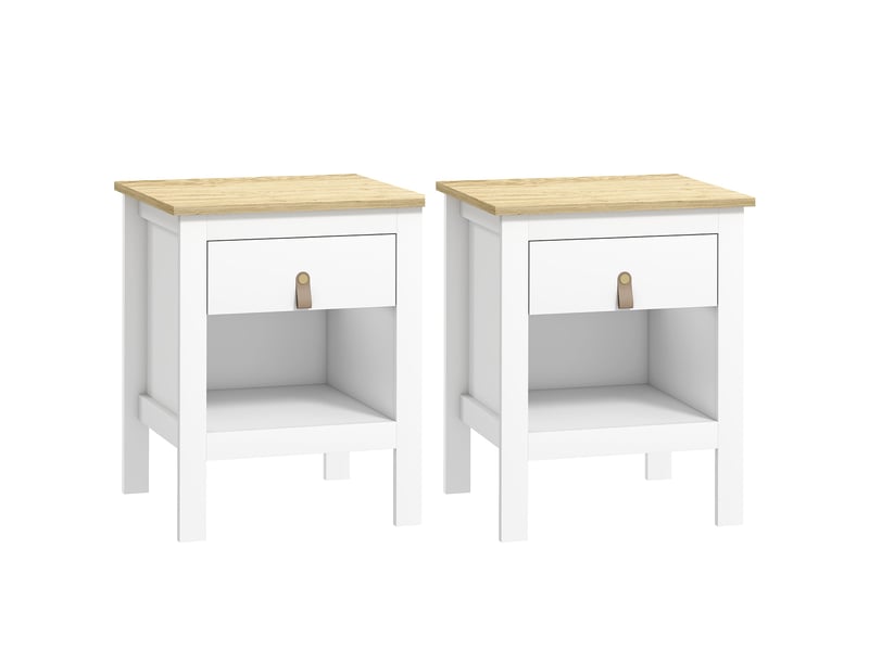  Lot de 2 tables de chevet 45 x 40 x 55 cm rangement tiroir et niche design épuré salon en panneau de particules blanc 21_0001671  - Conforama A
