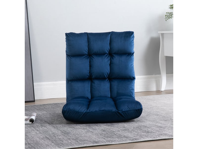  Fauteuil de sol convertible modenvie 3-en-1 pliable, dossier réglable 13 positions, structure en métal, polyester bleu, 55 x 71 x 53,5 cm  - Conforama B