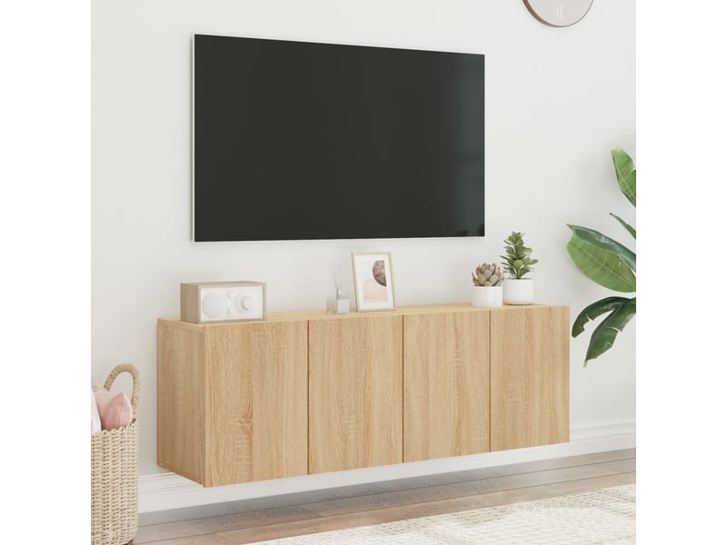  Lot de 2 meuble tv mural, meuble tv suspendu chêne sonoma 60x30x41 cm  - Conforama D