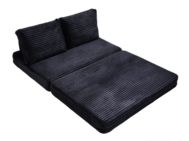  Canapé convertible 2 places noir en velours côtelé, canapé-lit sans accoudoirs pour salon et espace lecture, dossier amovible  - Conforama A
