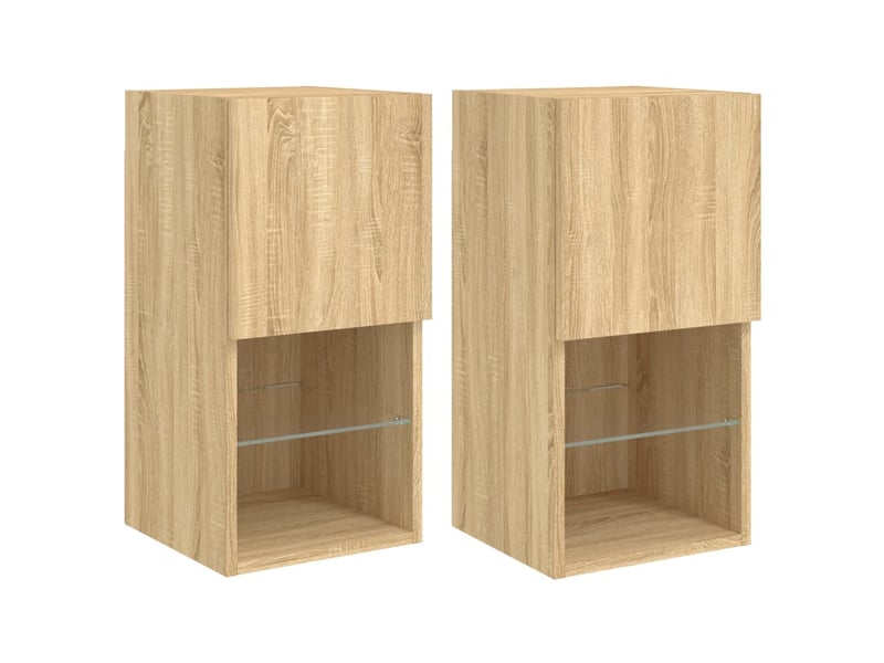 Lot de 2 meuble tv avec lumières led chêne sonoma 30,5x30x60 cm  - Conforama A