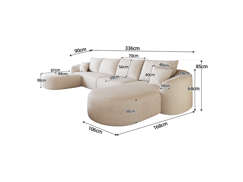 Canapé d'angle en u blanc xxl 336cm modulable en mousse compressée sans montage pour salon - Conforama C