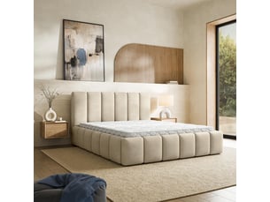 Lit coffre 200x200 cm <strong>MASSENO</strong> <strong></strong> coloris beige