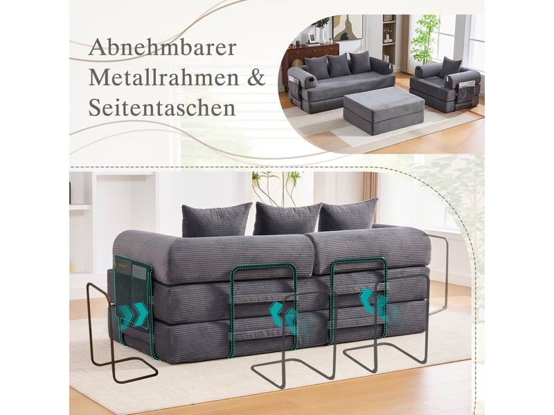  Canapé modulable, canapé 4 places — mousse haute densité, en velours tricoté, avec pouf, poches latérales  - Conforama W