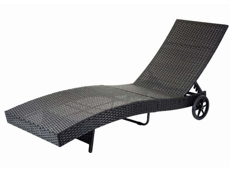 Chaise longue transat bain de soleil pour jardin terrasse en poly-rotin anthracite coussin beige 04_0004934 - Conforama E