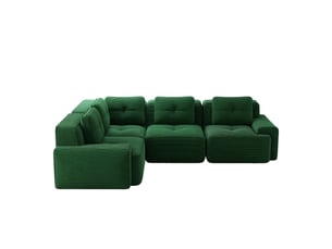 Canapé modulable d'angle vert, canapé salon moderne sans dossier, revêtement velours côtelé, structure stable antidérapante