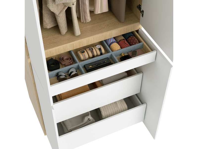  Armoire — blanche — 180 × 50 × 200 cm — 6 portes — 5 tiroirs  - Conforama E