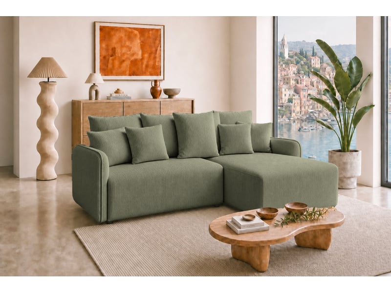  Portofino - canapé d'angle convertible petit velours côtelé 3 places vert  - Conforama B