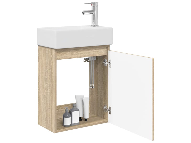  Meuble de rangement salle de bain avec robinet chêne sonoma shl2803  - Conforama C