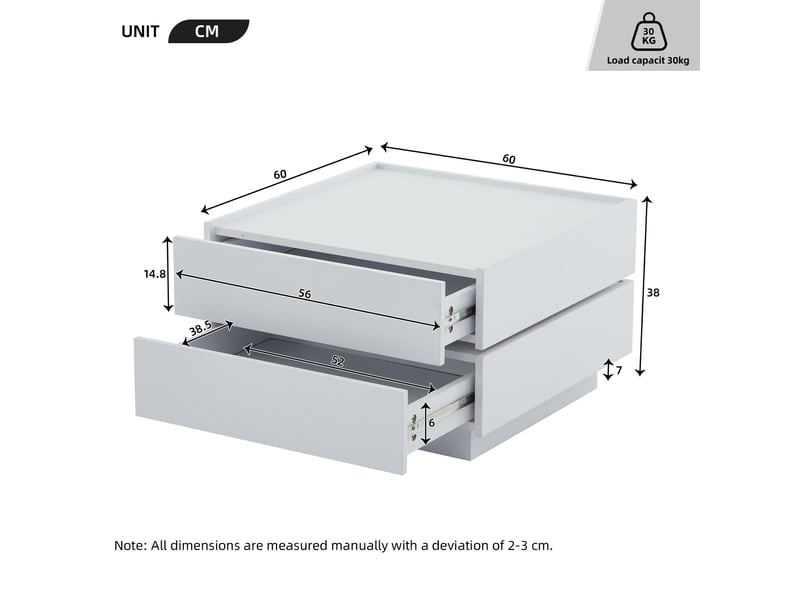 Table basse carrée en panneaux de particules avec 2 tiroirs,pivotant à 360°,blanc table basse blanc - Conforama C