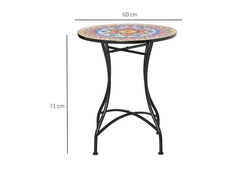  Table de jardin ulevr ronde à plateau mosaïque ø 60 cm, structure en métal, carreaux de céramique rouges, bleus et blancs  - Conforama C