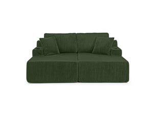 Canapé droit compressé convertible   2 places Velours côtelé vert