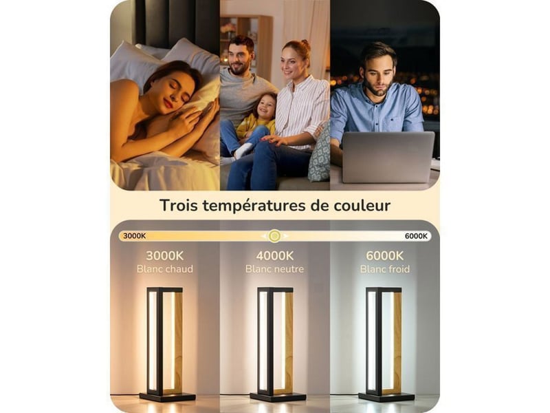  Lampe de chevet tactile dimmable led 3 temperatures 35 cm metal bois noir 370618_AACFT93569_6_DROPFR - Conforama C