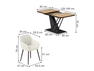 Vicco ensemble de table à manger, chêne de force dorénoir, 120x80cm avec 4 chaises de salle à manger