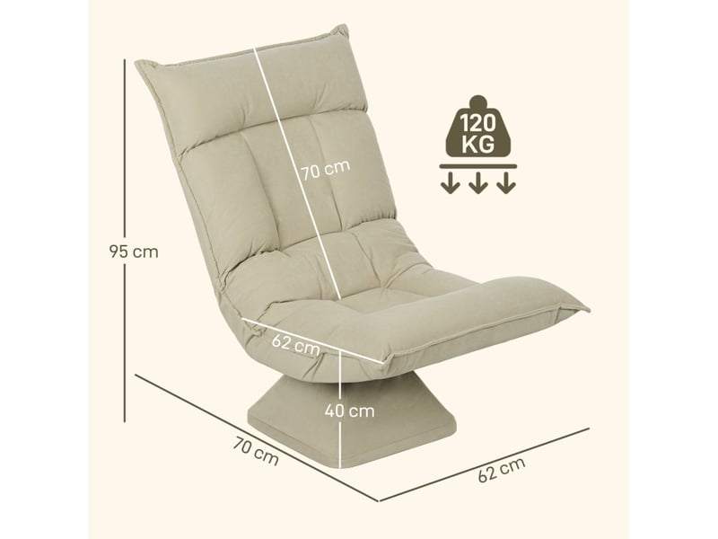  Fauteuil de sol ulevr pivotant 360° avec dossier réglable 5 positions, pliable, 70 x 62 x 95 cm, polyester beige  - Conforama C