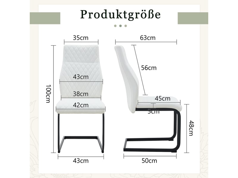  Lot de chaises 2 pièces dossier haut motif losange blanc assise rembourrée confortable cadre métal noir antidérapant résistant  - Conforama C