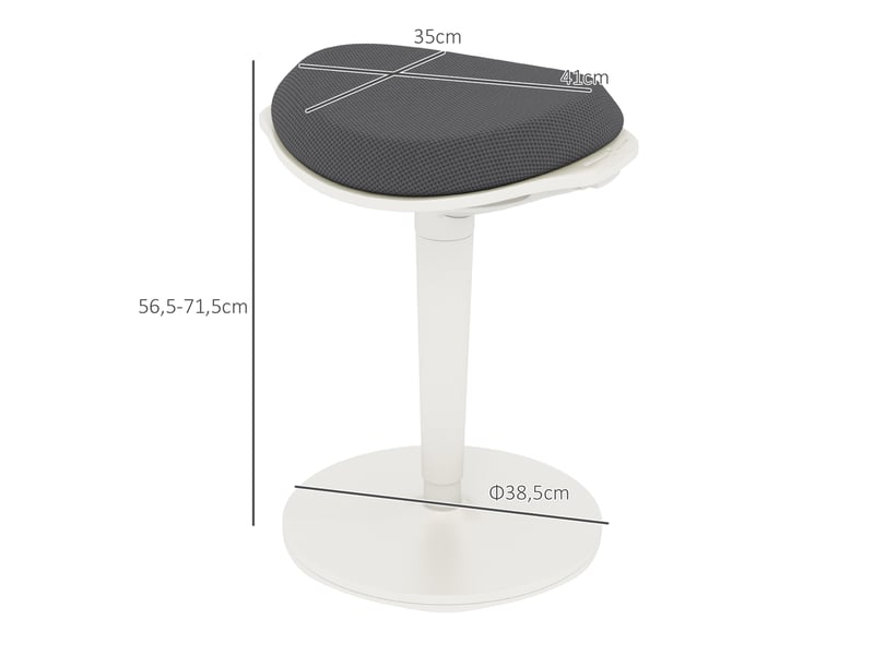  Tabouret pendulaire ergonomique à hauteur réglable, jusqu'à 120 kg, 42,5 x 35,5 x 56,5-71,5 cm, gris  - Conforama E