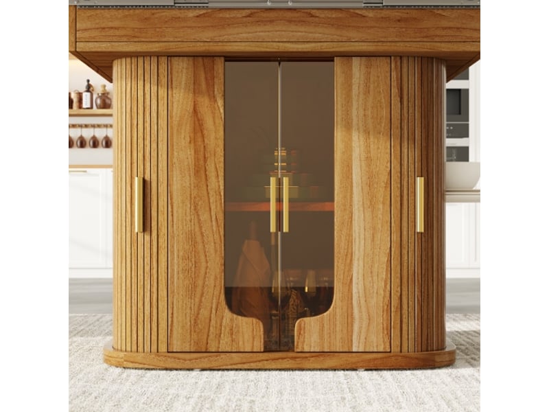 Table à manger extensible: ronde qui se transforme en ovale, 118–158 cm, 6 pers, bois de noyer, portes en verre - Conforama D