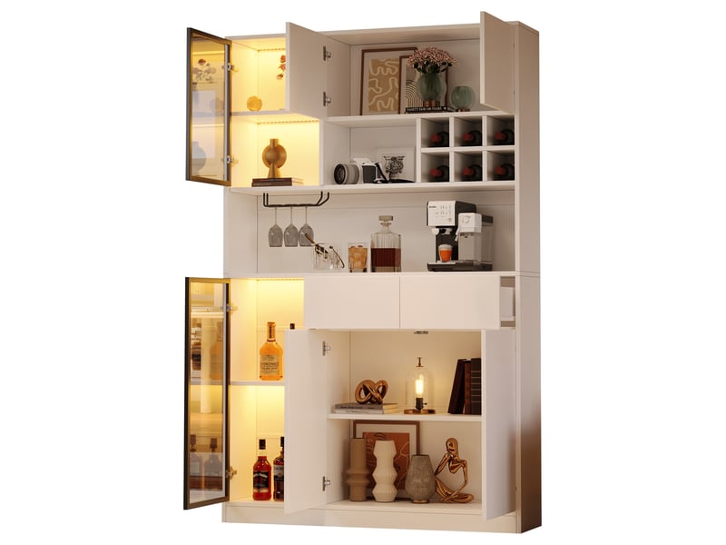 Vitrine haute tcqpz 120 x 33 x 200 cm 6 portes 2 tiroirs led usb blanche - Conforama A