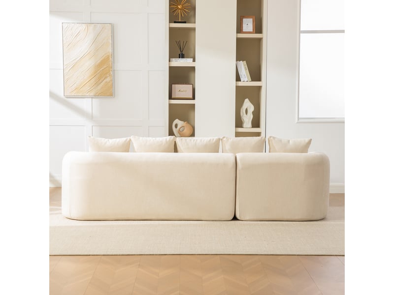  Canapé modulable en chenille 3 places sans montage - assise moelleuse beige pour salon  - Conforama W