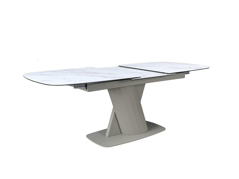 Table à manger extensible en métal beige plateau céramique blanc 180-240 cm dubai DUBAI-BEI-BLA - Conforama D