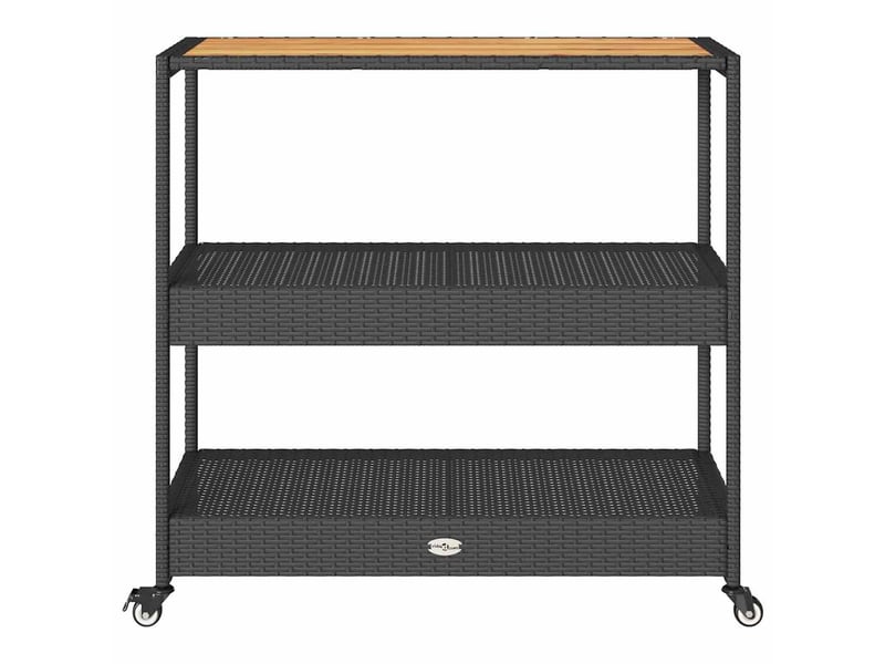  Chariot de service, chariot de bar 3 niveaux noir rotin et bois d'acacia massif  - Conforama E