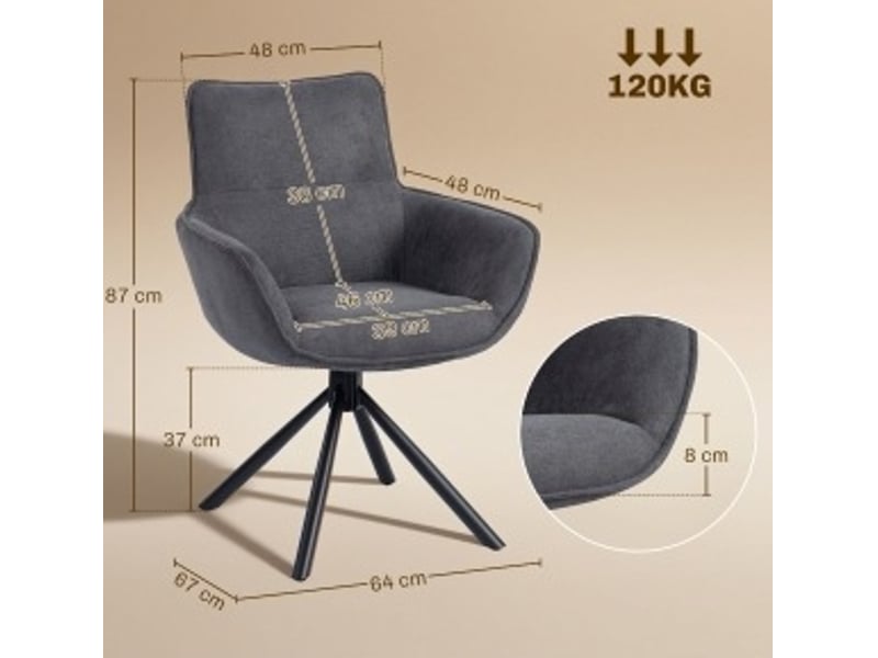  Lot de 2 chaises de salle à manger 67x64x87 cm en métal gris foncé, pivotantes, doté d'accoudoirs  - Conforama C
