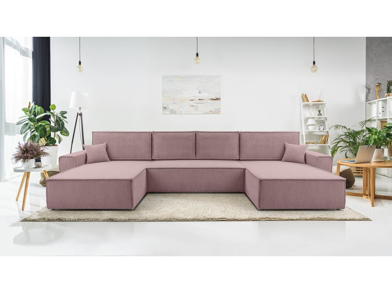 Canapé d’angle en velours côtelé blanc cedria – 287 cm Cedria U - Conforama B