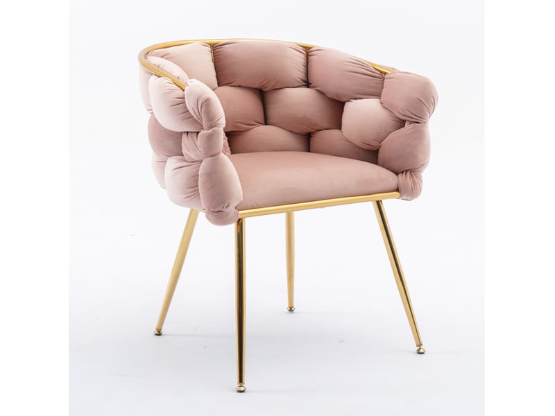  Fauteuil moderne avec accoudoirs, dossier mi-haut et assise rembourrée en métal et velours rose 73 × 56 × 75 cm  - Conforama A