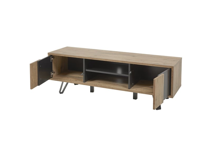  Meuble tv 2 portes 2 niches aspect chêne miel et noir mat - sélène SÉLÈNE - Conforama C