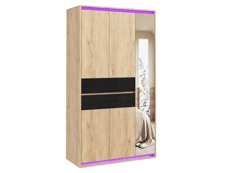  Armoire de chambre avec miroir et led 110x47x200 cm chêne anthracite  - Conforama A