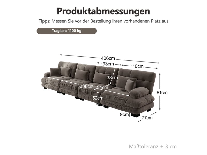  Canapé d'angle, canapé convertible, assise profonde, en chenille, marron, 4 places  - Conforama W