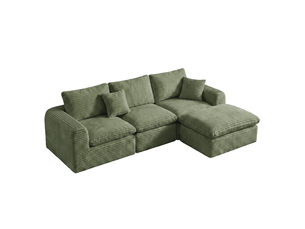 Canapé d'angle convertible 3 places en velours côtelé vert, 280 x 180 x 66 cm, méridienne droite, sans montage, agencement modulable, pour le salon