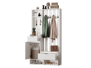 Vestiaire d’entrée 100x30x180 cm avec banc à chaussures et 8 crochets, blanc