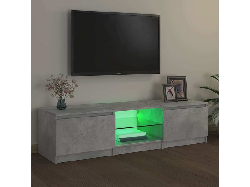 Meuble tv - banc tv - meuble de rangement avec lumières led gris béton 140x40x36 cm - Conforama C