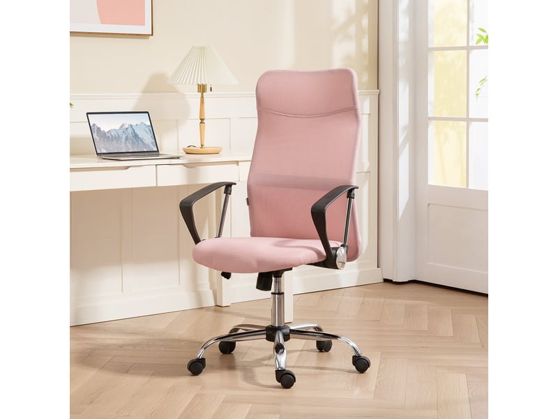  Chaise de bureau ergonomique, pivotante et réglable en hauteur avec fonction bascule, revêtement en maille, 63 x 65 x 109-119 cm, rose  - Conforama D
